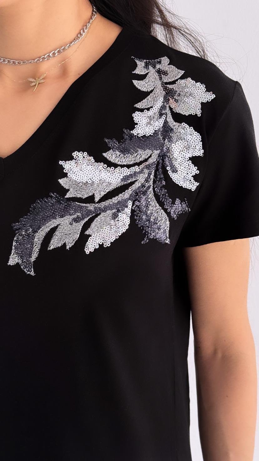 Cactus Floral Sequin Katoenen T-shirt - Wit