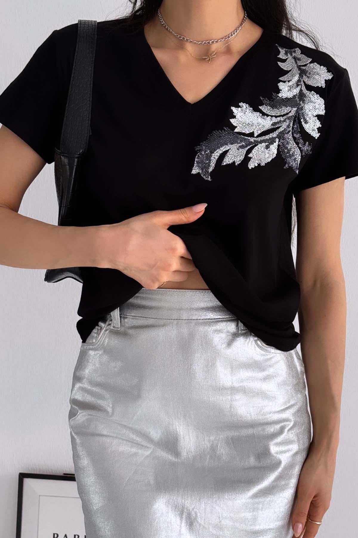 Cactus Floral Sequin Katoenen T-shirt - Wit