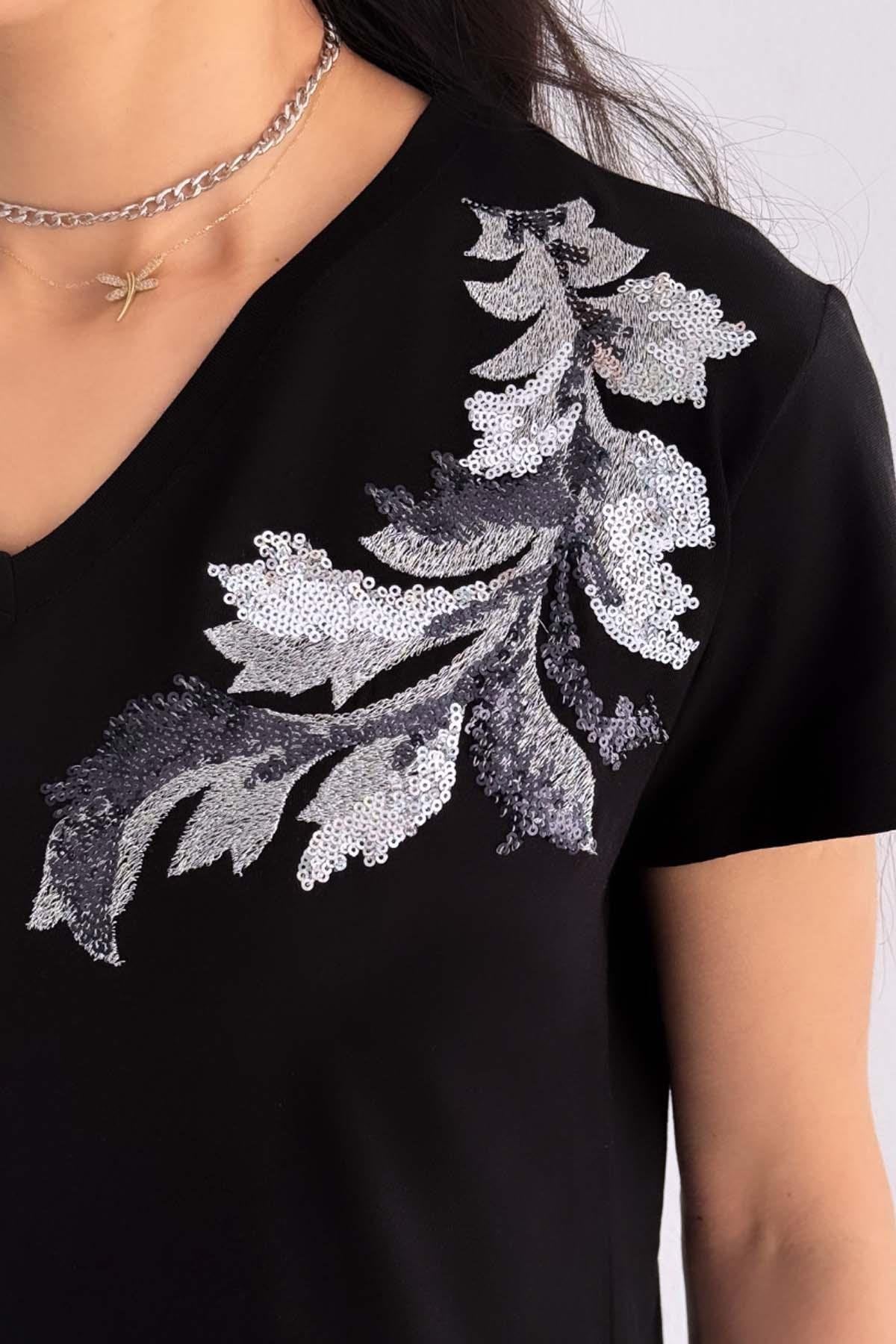 Cactus Floral Sequin Katoenen T-shirt - Wit