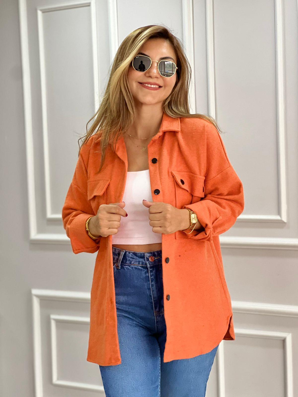 Jessy Orange Long Sleeve Blouse Shacket