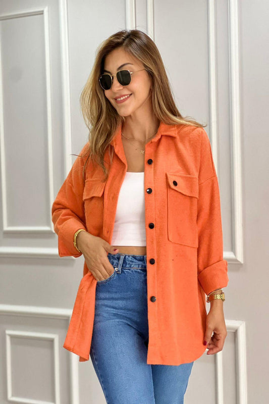 Jessy Orange Long Sleeve Blouse Shacket