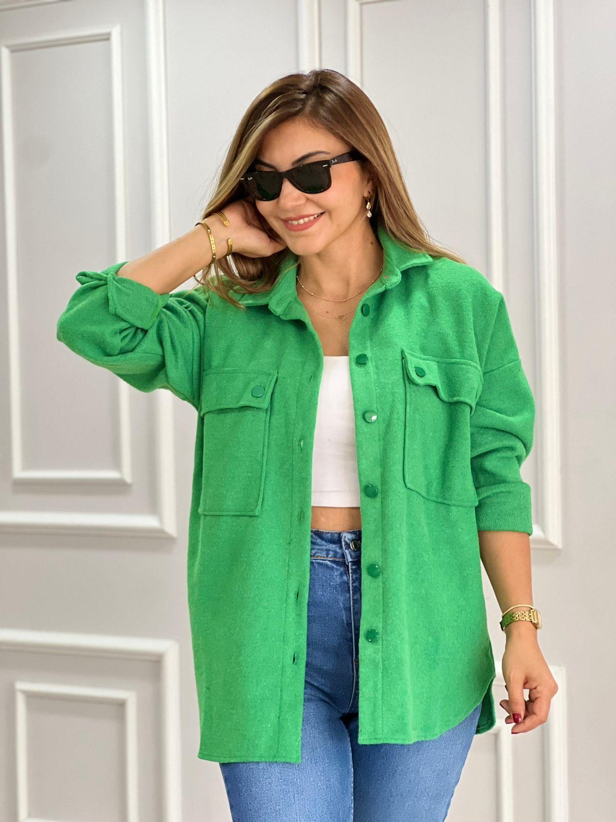 Jessy Grass Green Long Sleeve Blouse Shacket