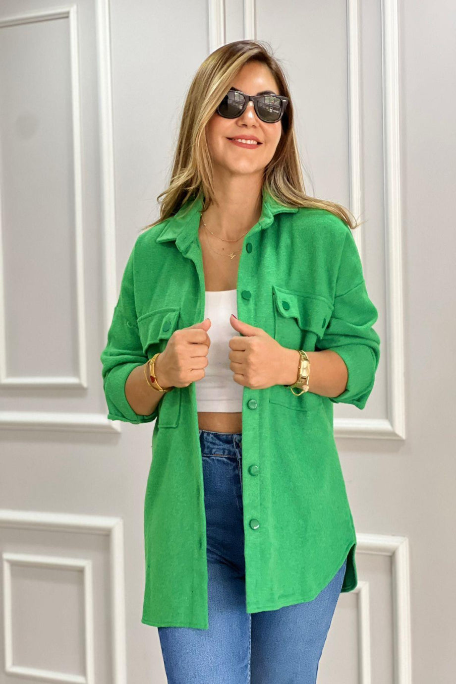 Jessy Grass Green Long Sleeve Blouse Shacket