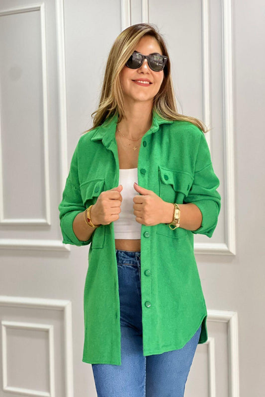 Jessy Grass Green Long Sleeve Blouse Shacket
