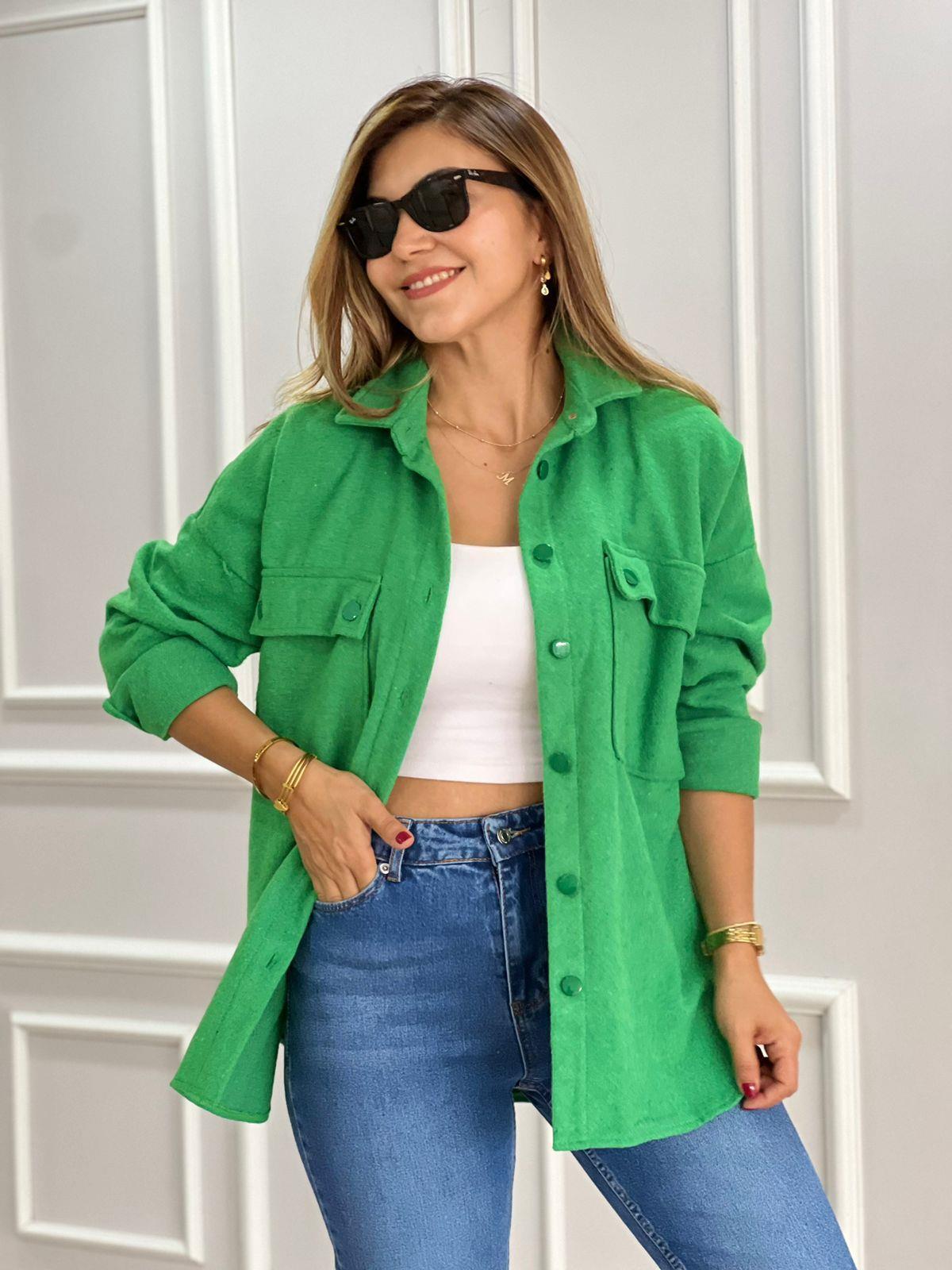 Jessy Grass Green Long Sleeve Blouse Shacket