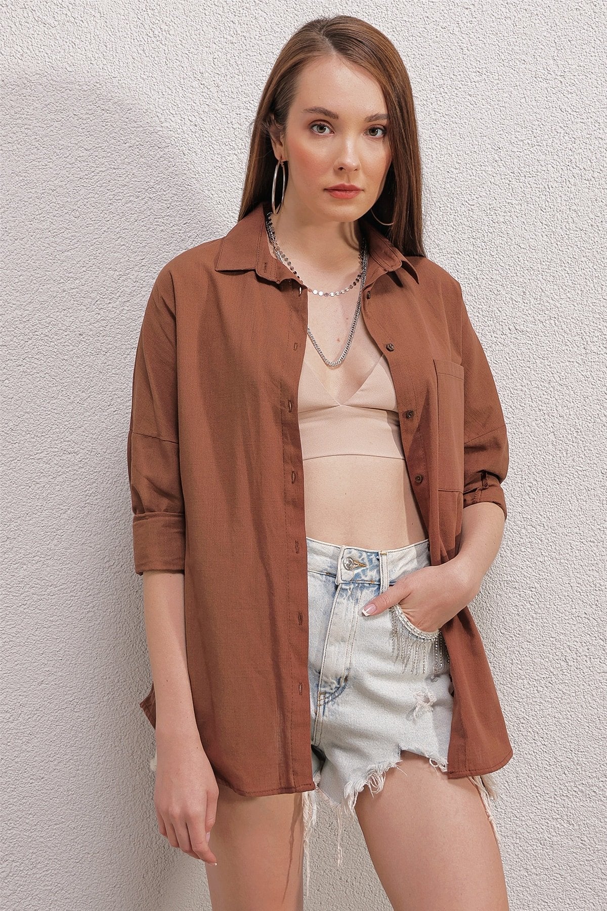 Orange Linen Blend Blouse