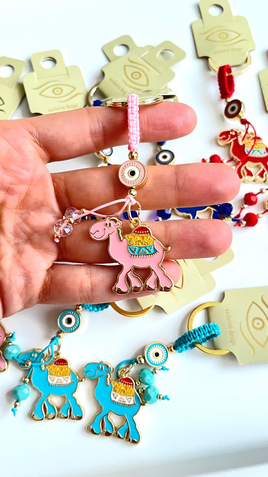 Pink Camel Design Gold Evil Eye Keychain