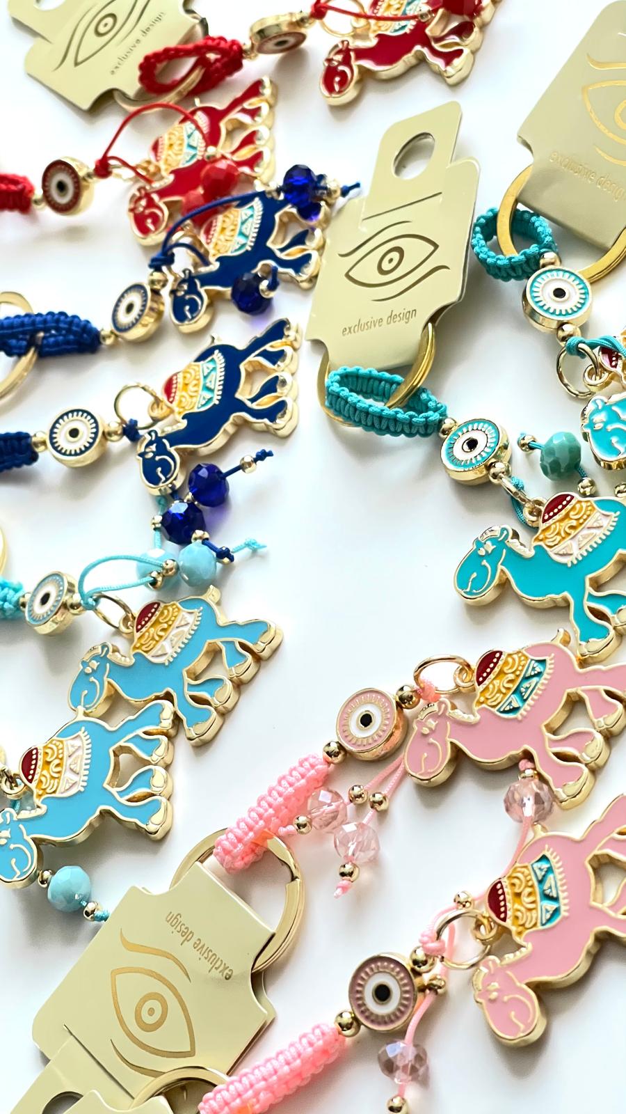 Blue Camel Design Gold Evil Eye Keychain