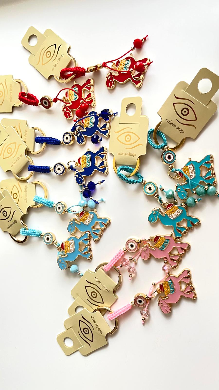 Blue Camel Design Gold Evil Eye Keychain