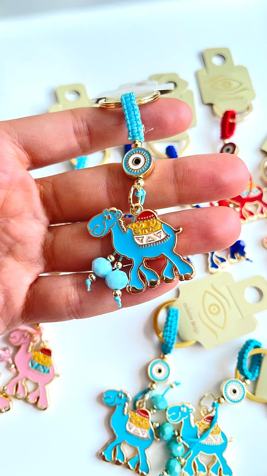 Blue Camel Design Gold Evil Eye Keychain