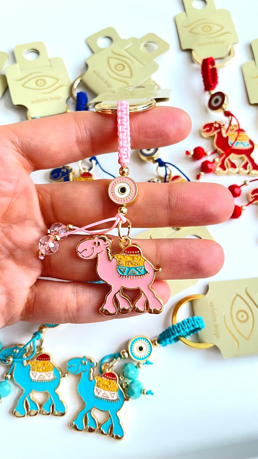 Pink Camel Design Gold Evil Eye Keychain