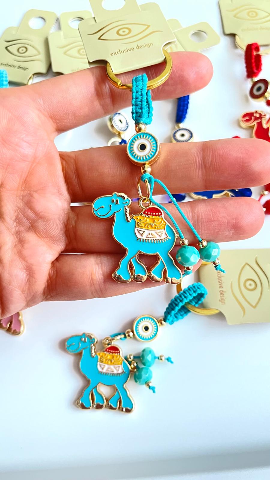 Turquoise Camel Design Gold Evil Eye Keychain