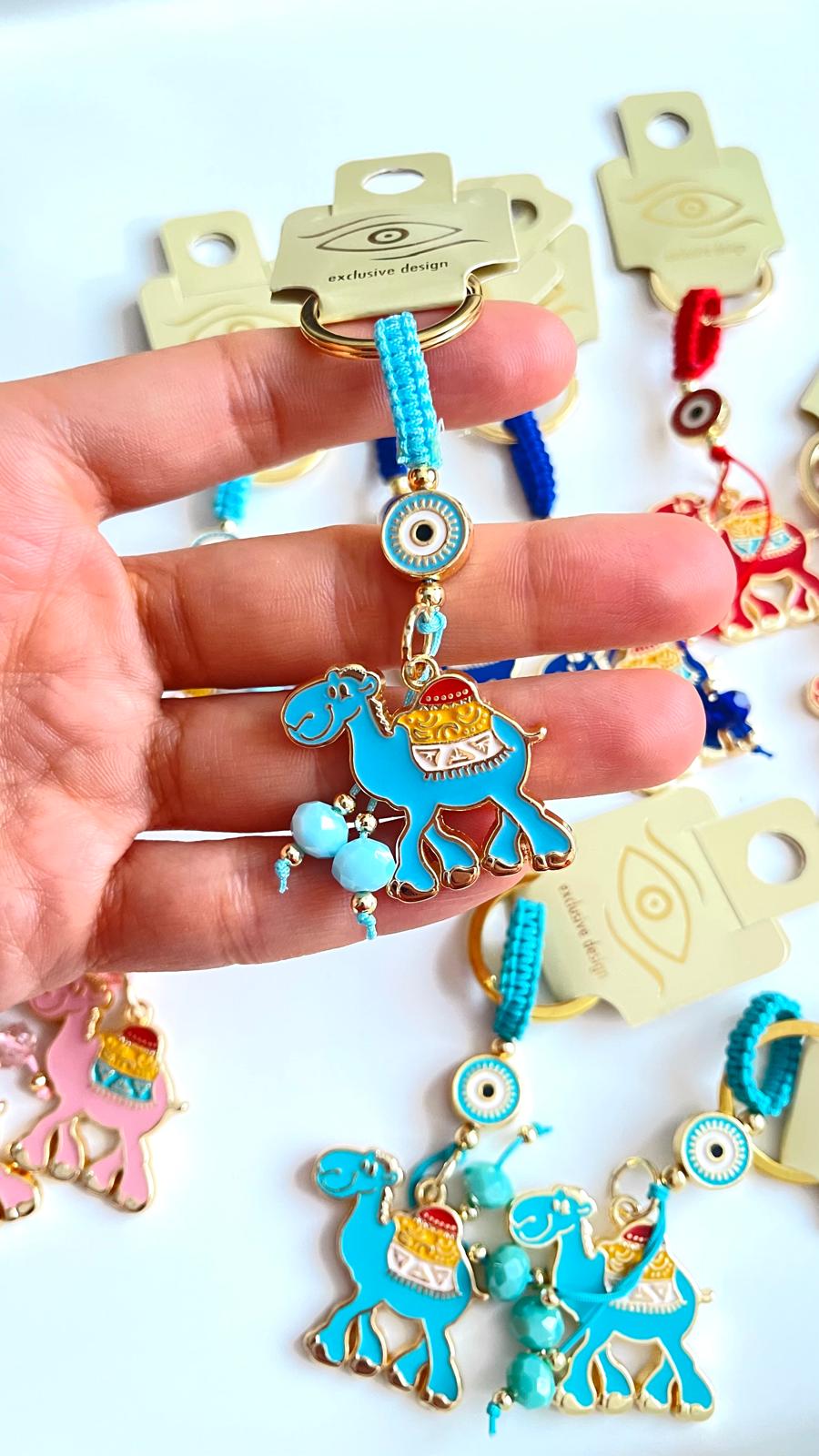 Blue Camel Design Gold Evil Eye Keychain