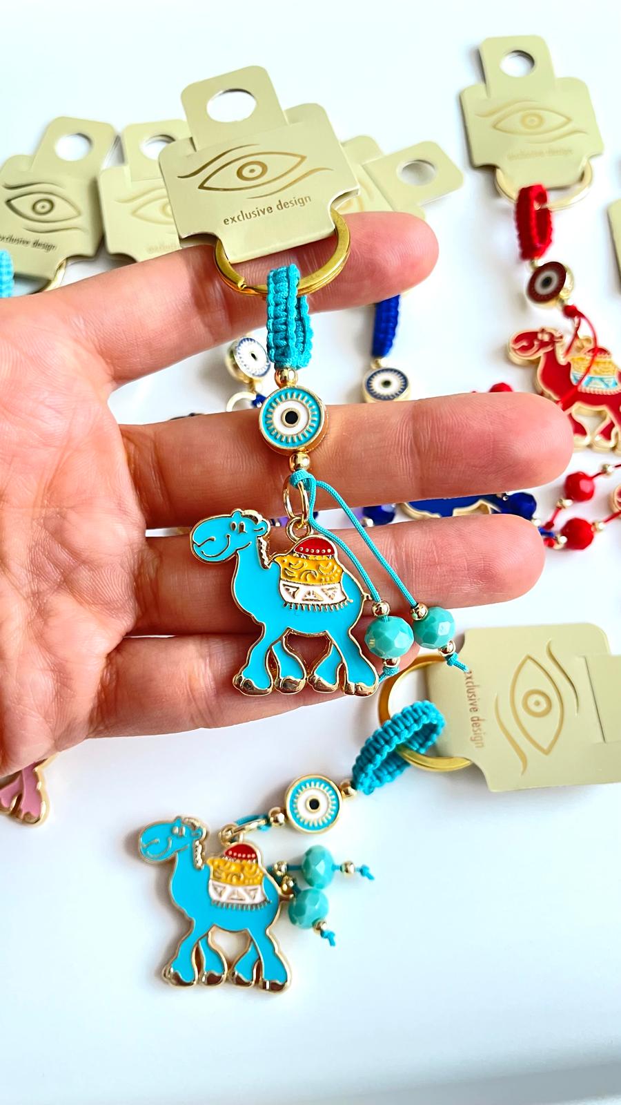 Turquoise Camel Design Gold Evil Eye Keychain