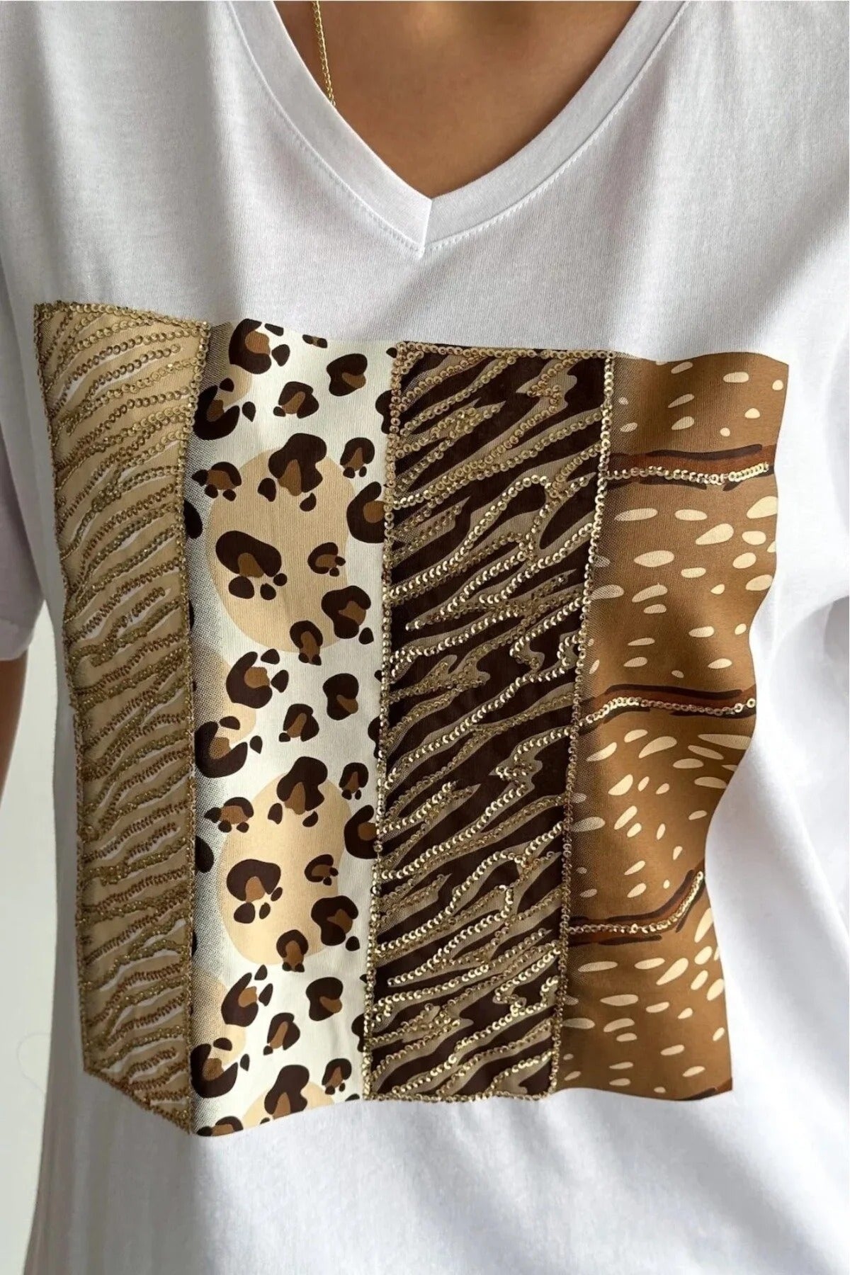 Tilda White Leopard Sequin Cotton T-Shirt