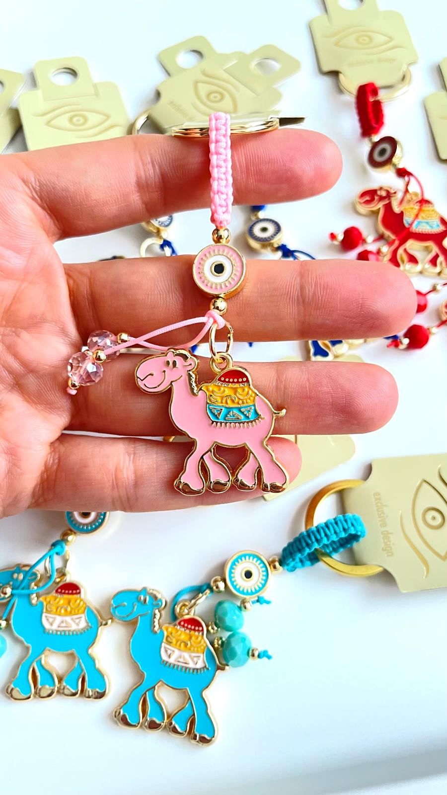 Pink Camel Design Gold Evil Eye Keychain