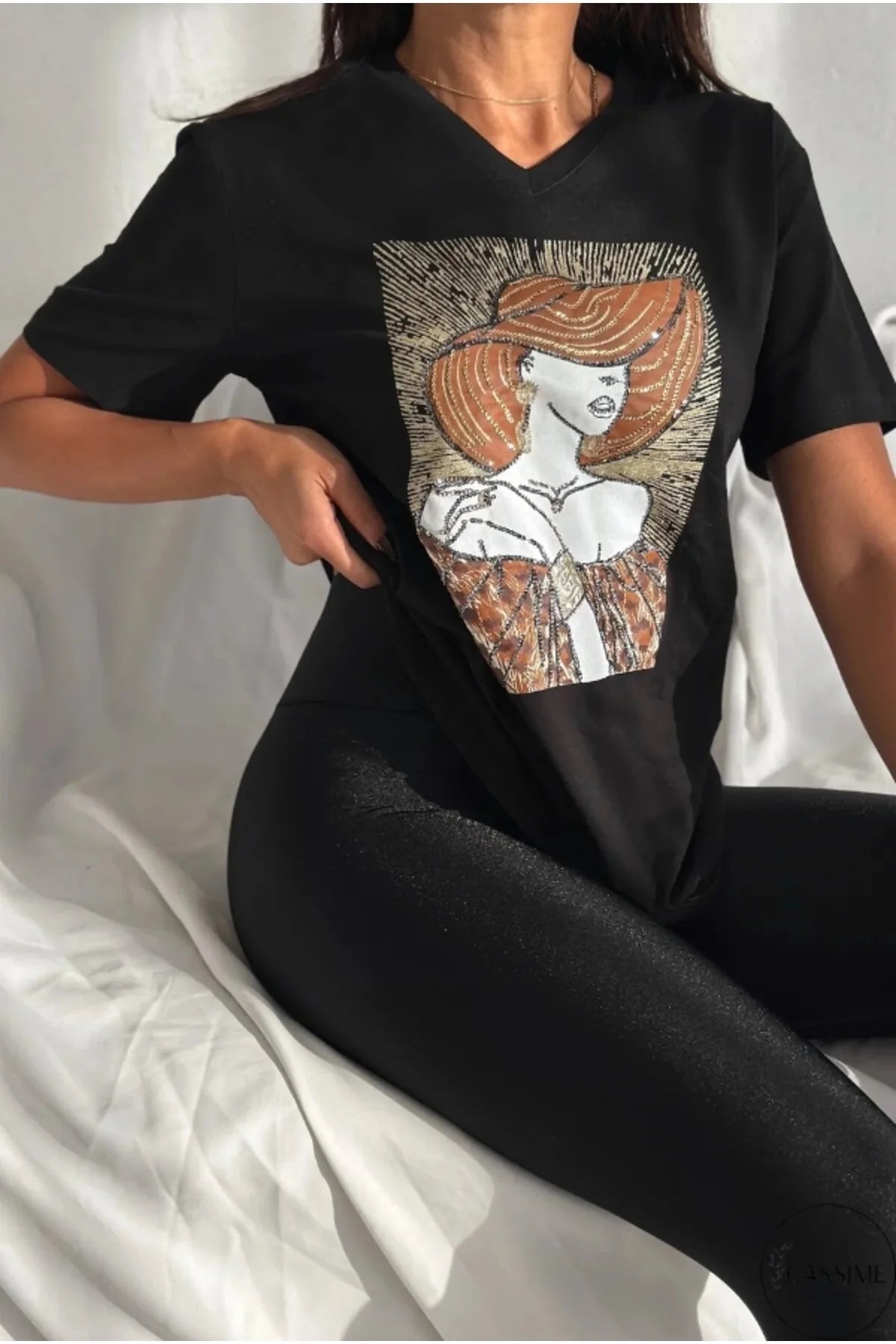 Tilda Black Woman Hat Figure Cotton T-Shirt