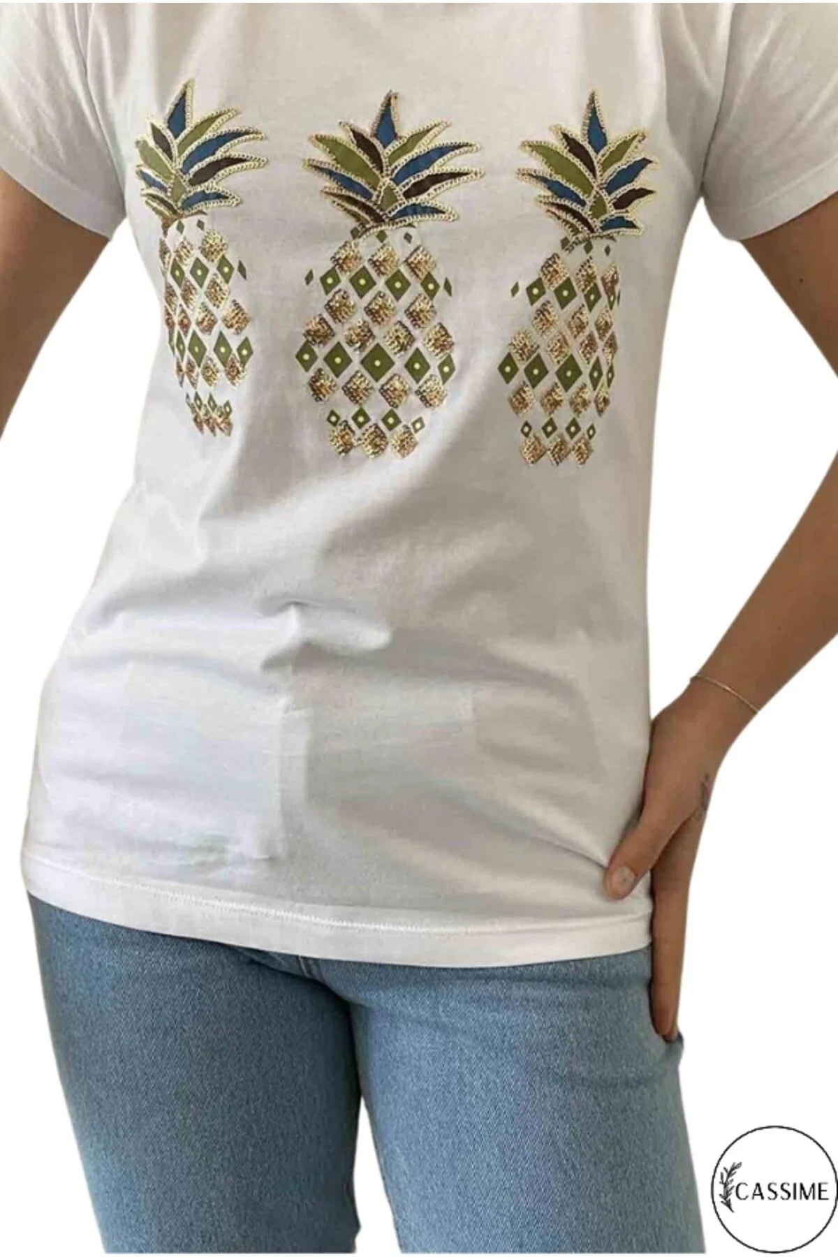 Tilda White Pineapple Sequin Cotton T-Shirt