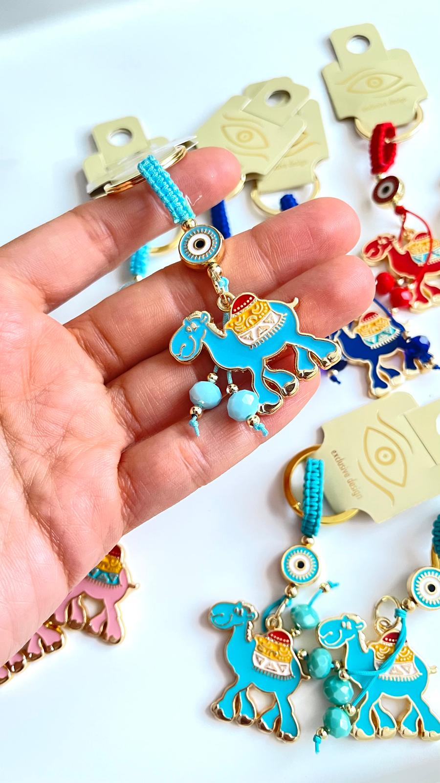 Blue Camel Design Gold Evil Eye Keychain