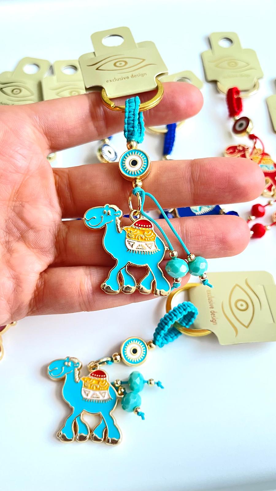 Turquoise Camel Design Gold Evil Eye Keychain