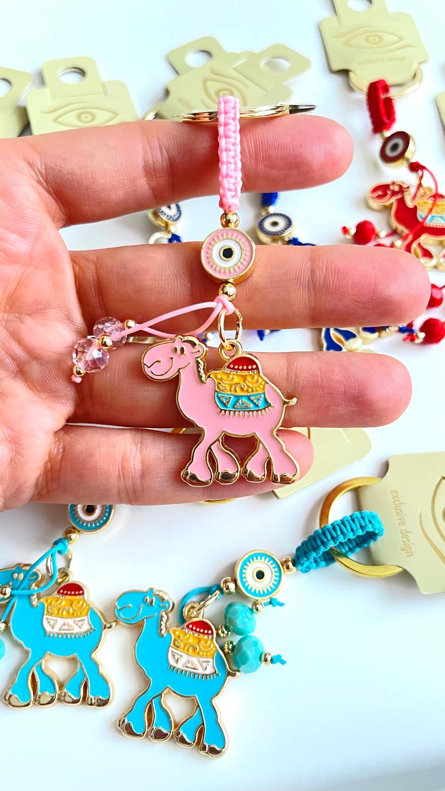 Pink Camel Design Gold Evil Eye Keychain