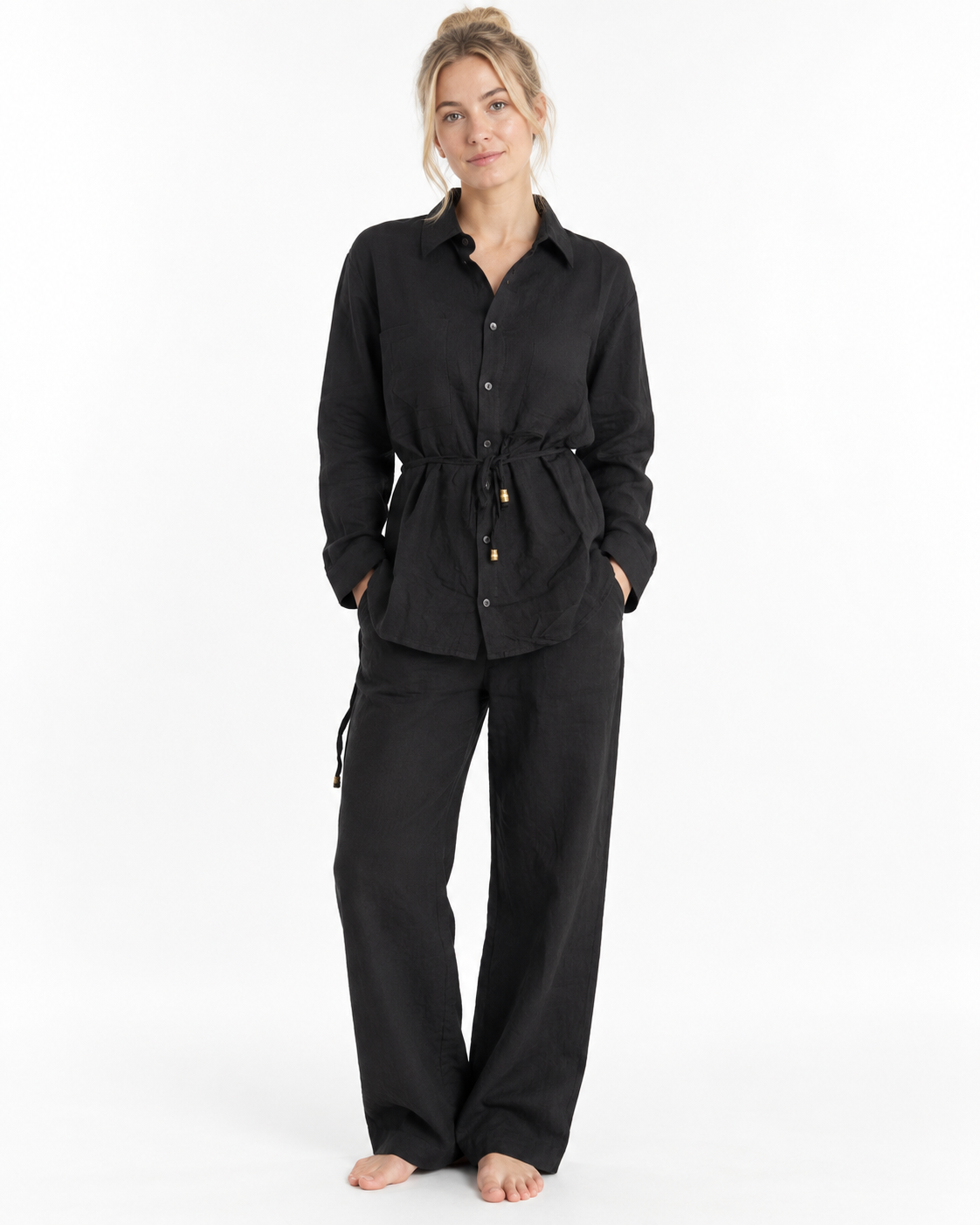 100% Cotton Muslin Black Two-Piece Set