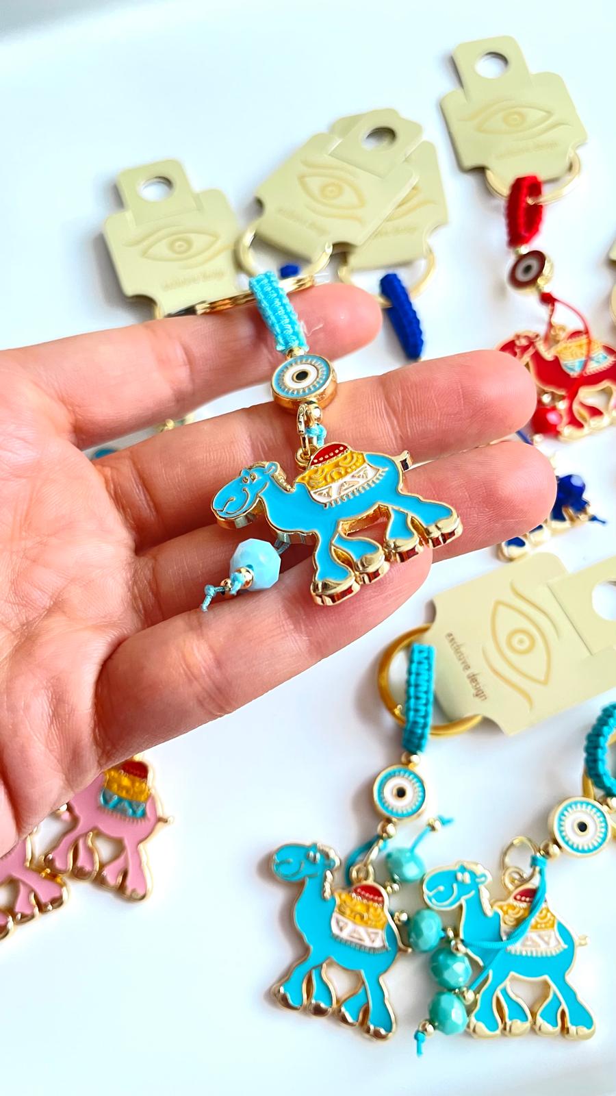 Blue Camel Design Gold Evil Eye Keychain