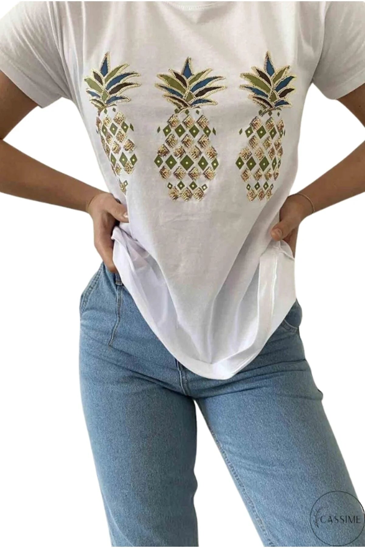 Tilda White Pineapple Sequin Cotton T-Shirt
