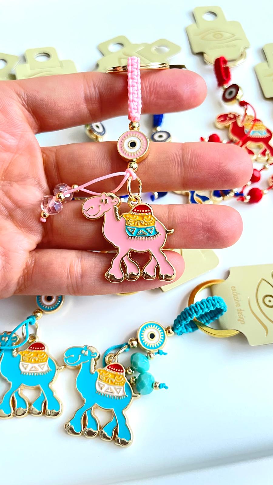 Pink Camel Design Gold Evil Eye Keychain