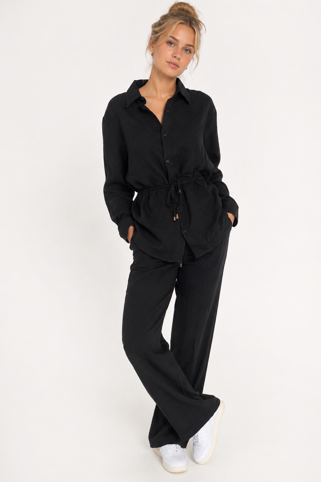 100% Cotton Muslin Black Two-Piece Set