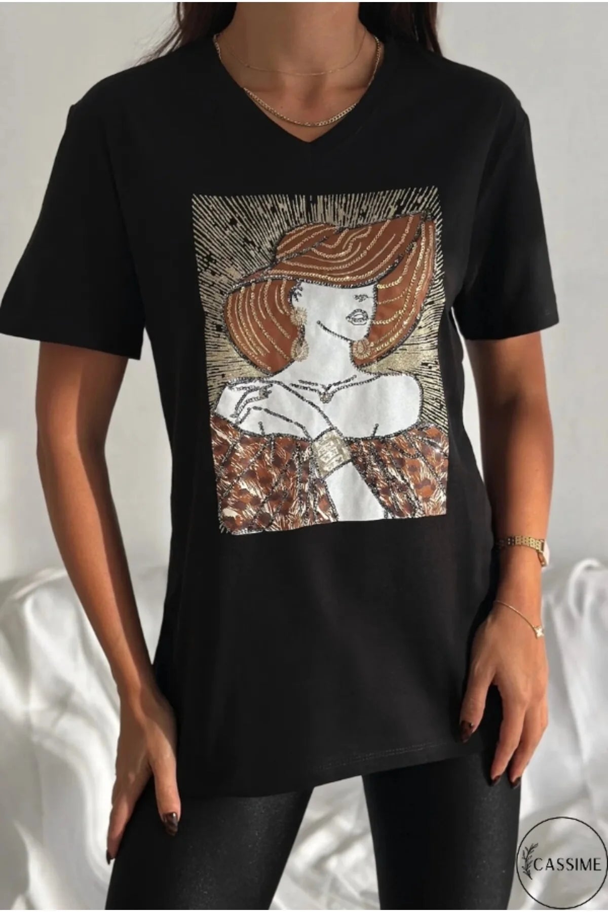 Tilda Black Woman Hat Figure Cotton T-Shirt