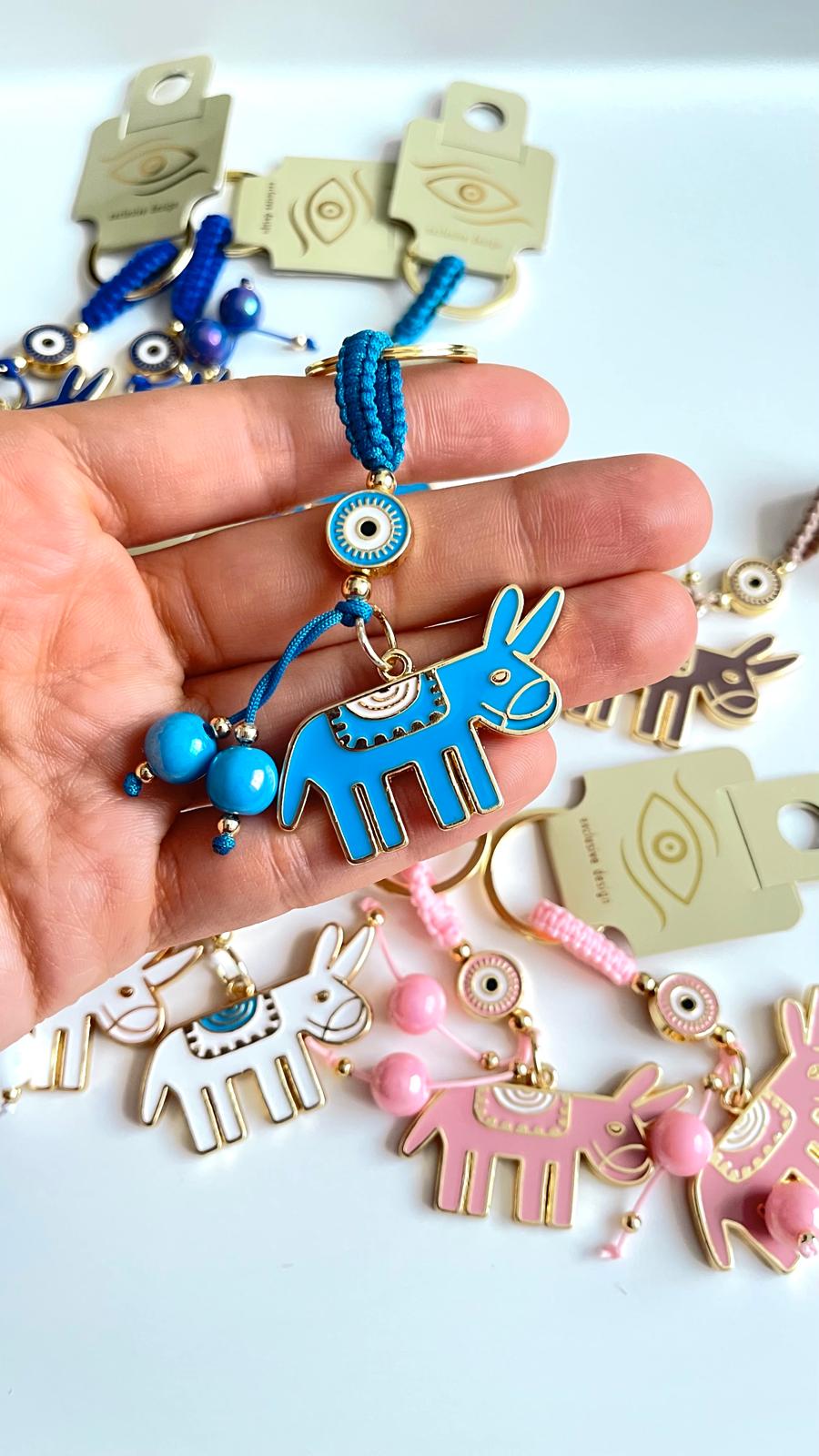 Blue Donkey Design Gold Evil Eye Keychain