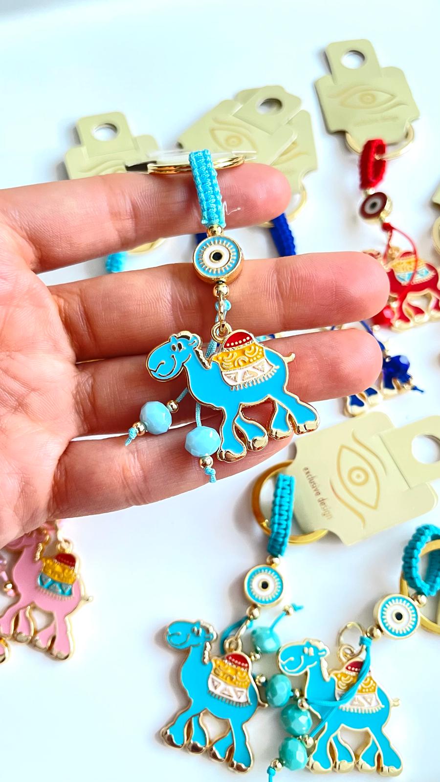 Blue Camel Design Gold Evil Eye Keychain