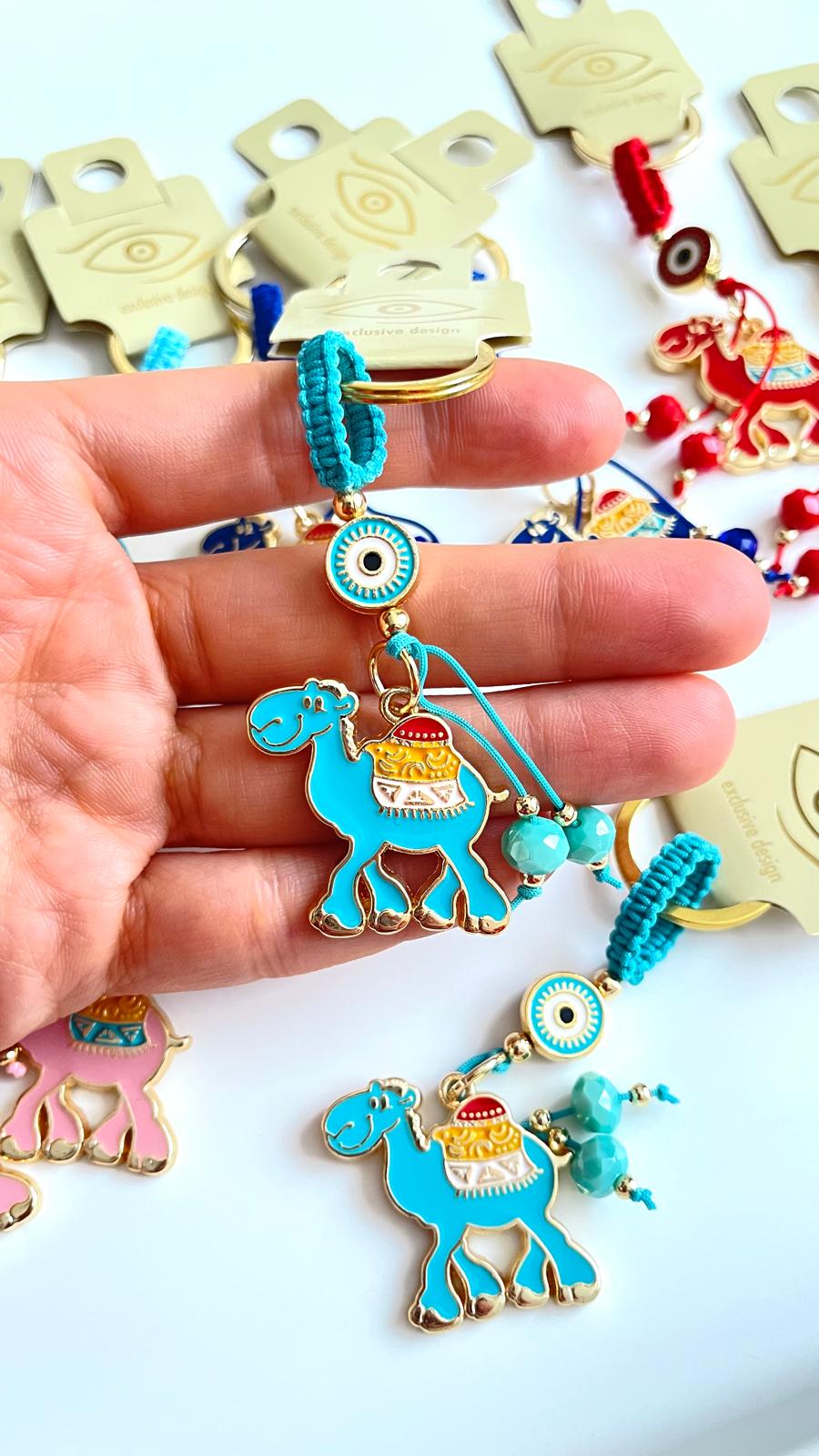 Turquoise Camel Design Gold Evil Eye Keychain