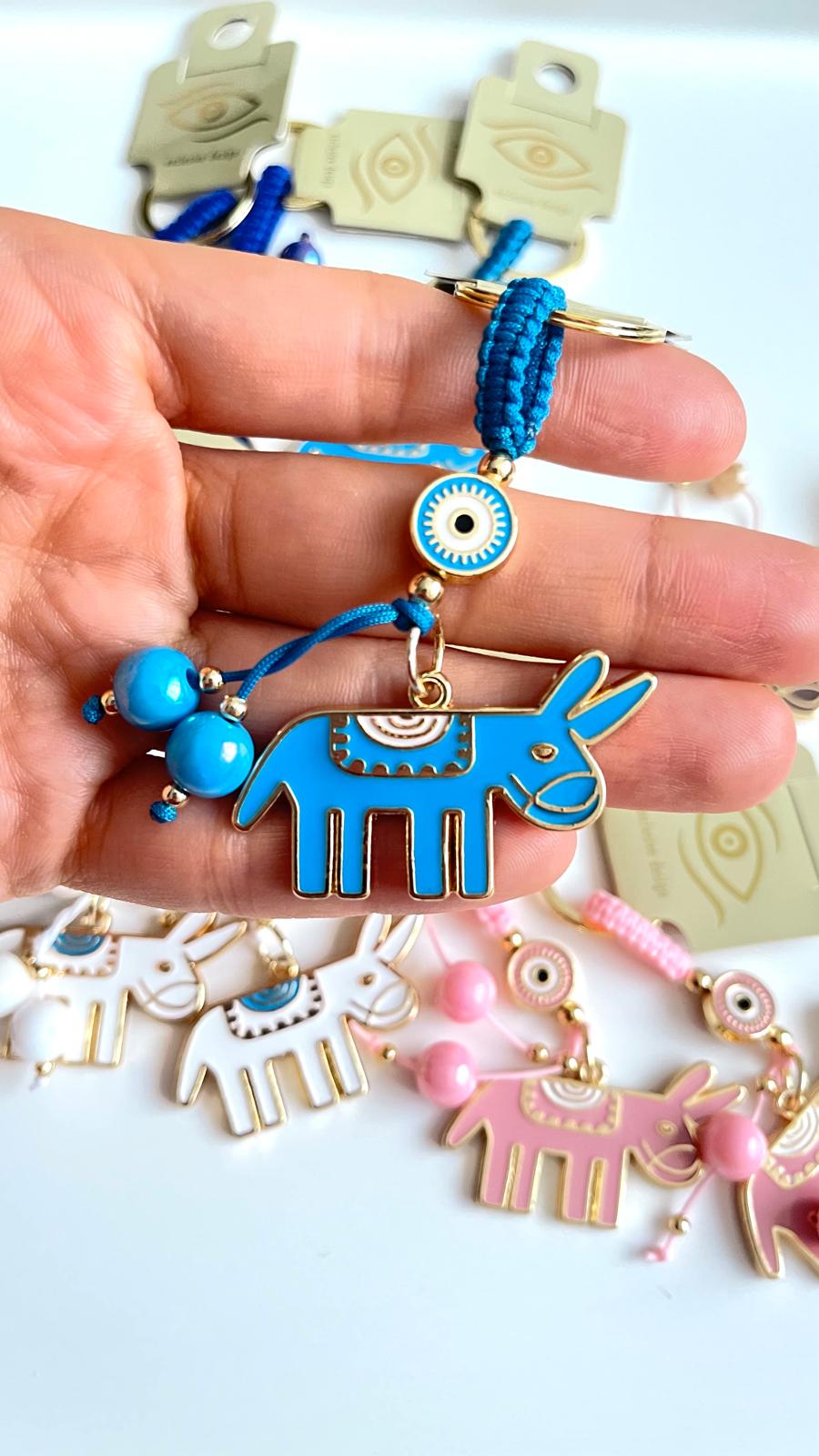 Blue Donkey Design Gold Evil Eye Keychain