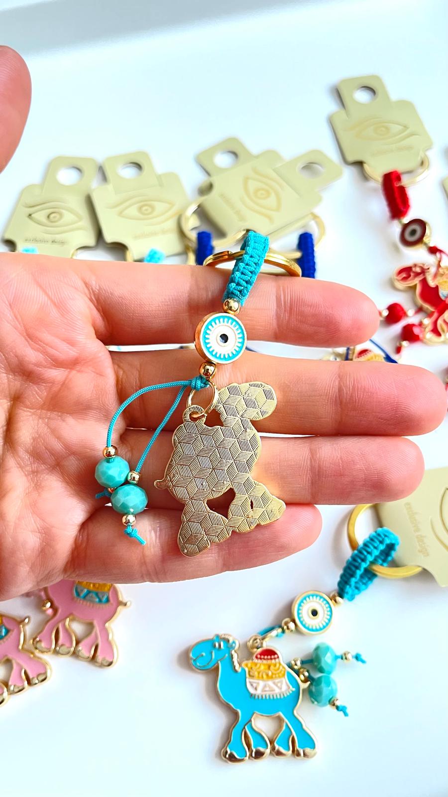 Turquoise Camel Design Gold Evil Eye Keychain