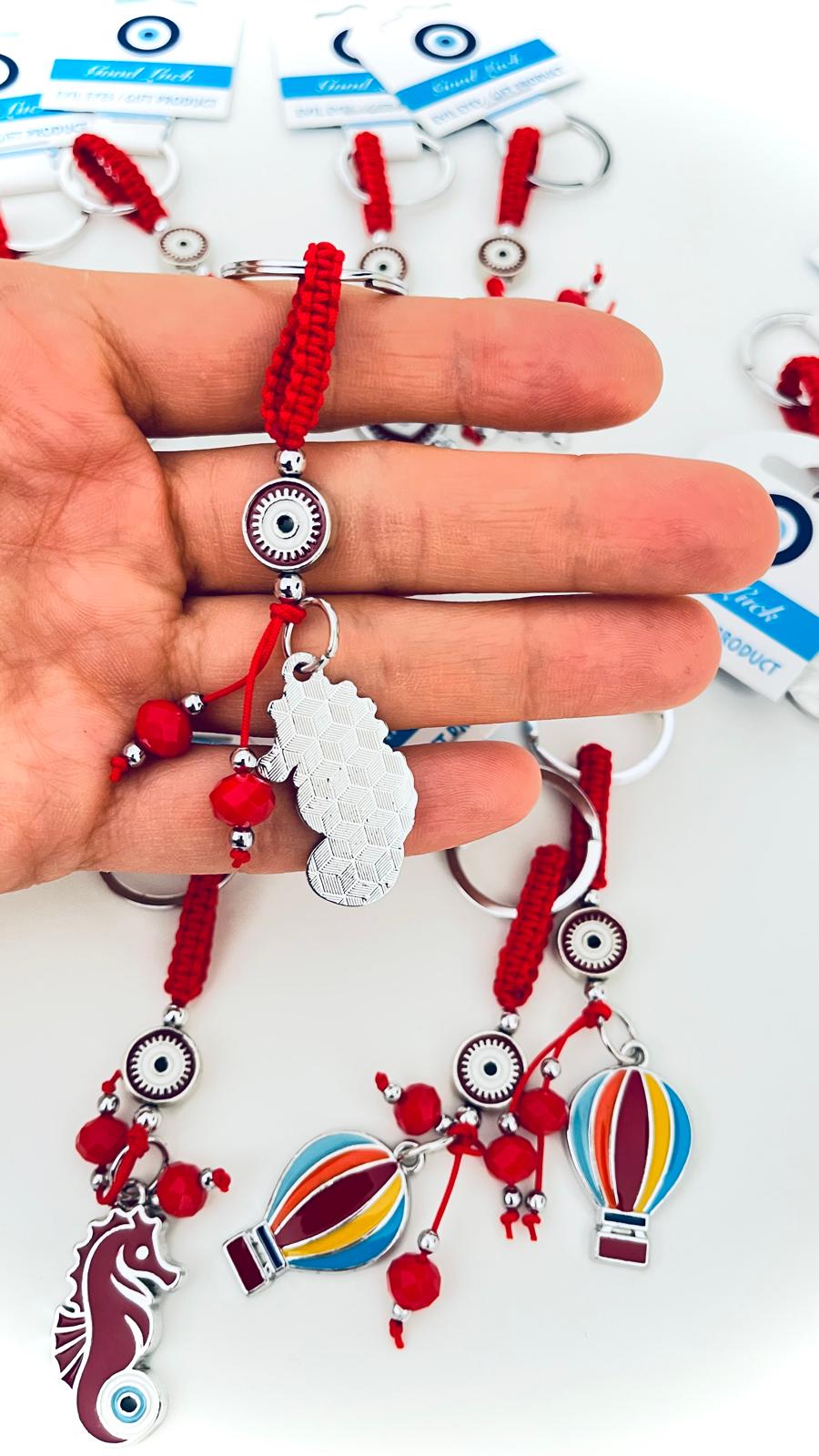 Sea Horse Design Silver Red Evil Eye Keychain