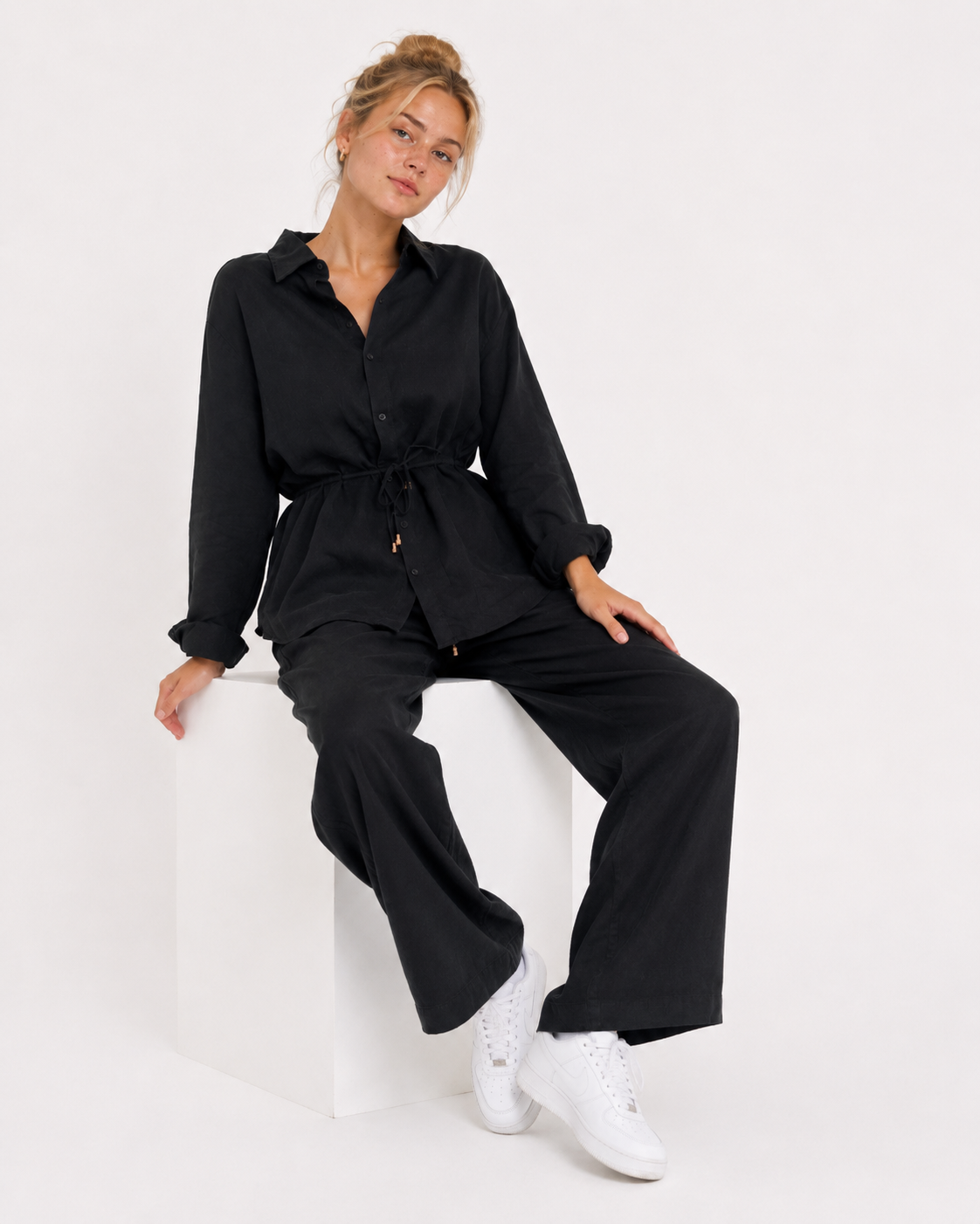 100% Cotton Muslin Black Two-Piece Set