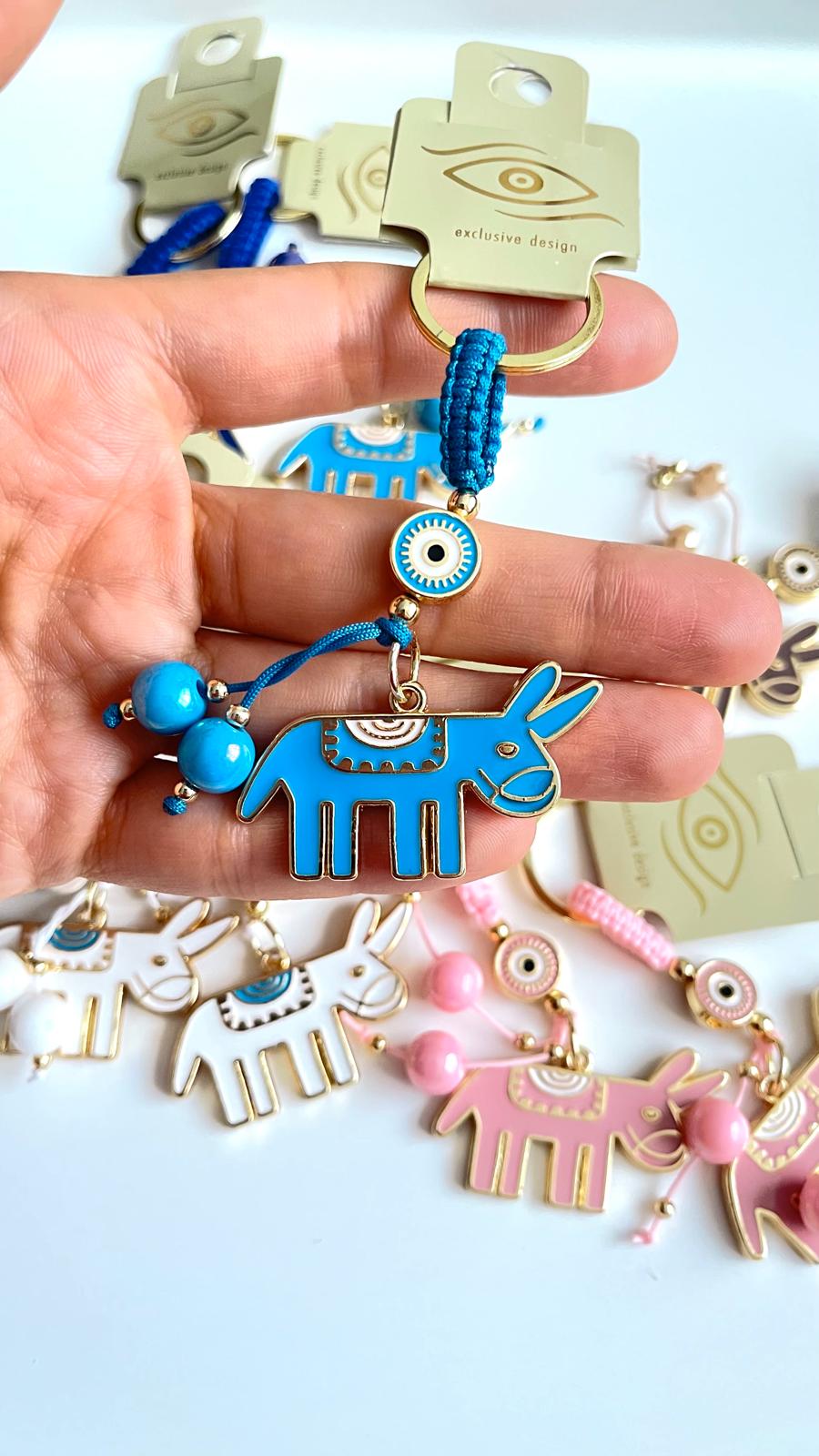 Blue Donkey Design Gold Evil Eye Keychain
