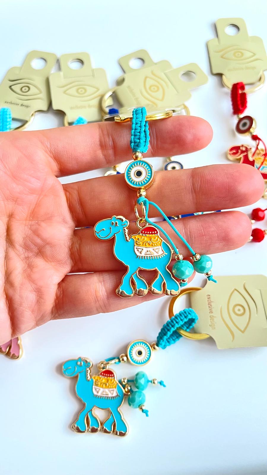 Turquoise Camel Design Gold Evil Eye Keychain