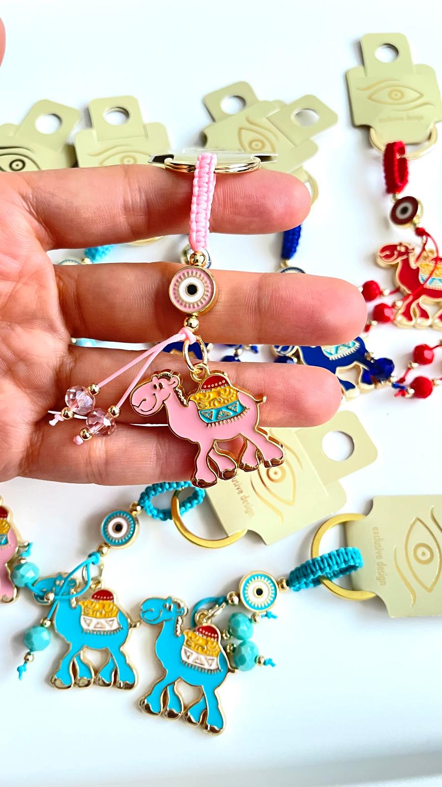 Pink Camel Design Gold Evil Eye Keychain