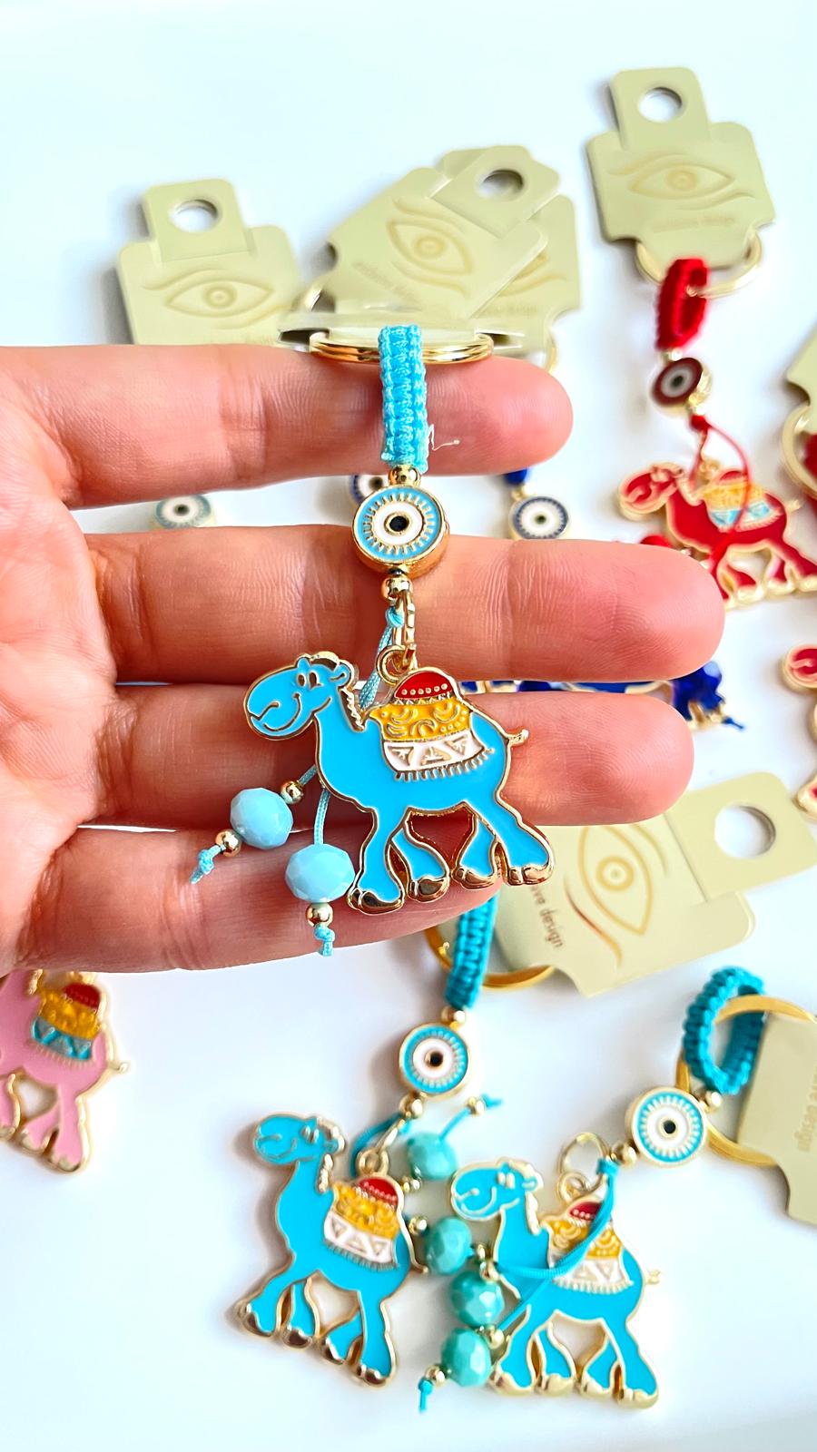 Blue Camel Design Gold Evil Eye Keychain