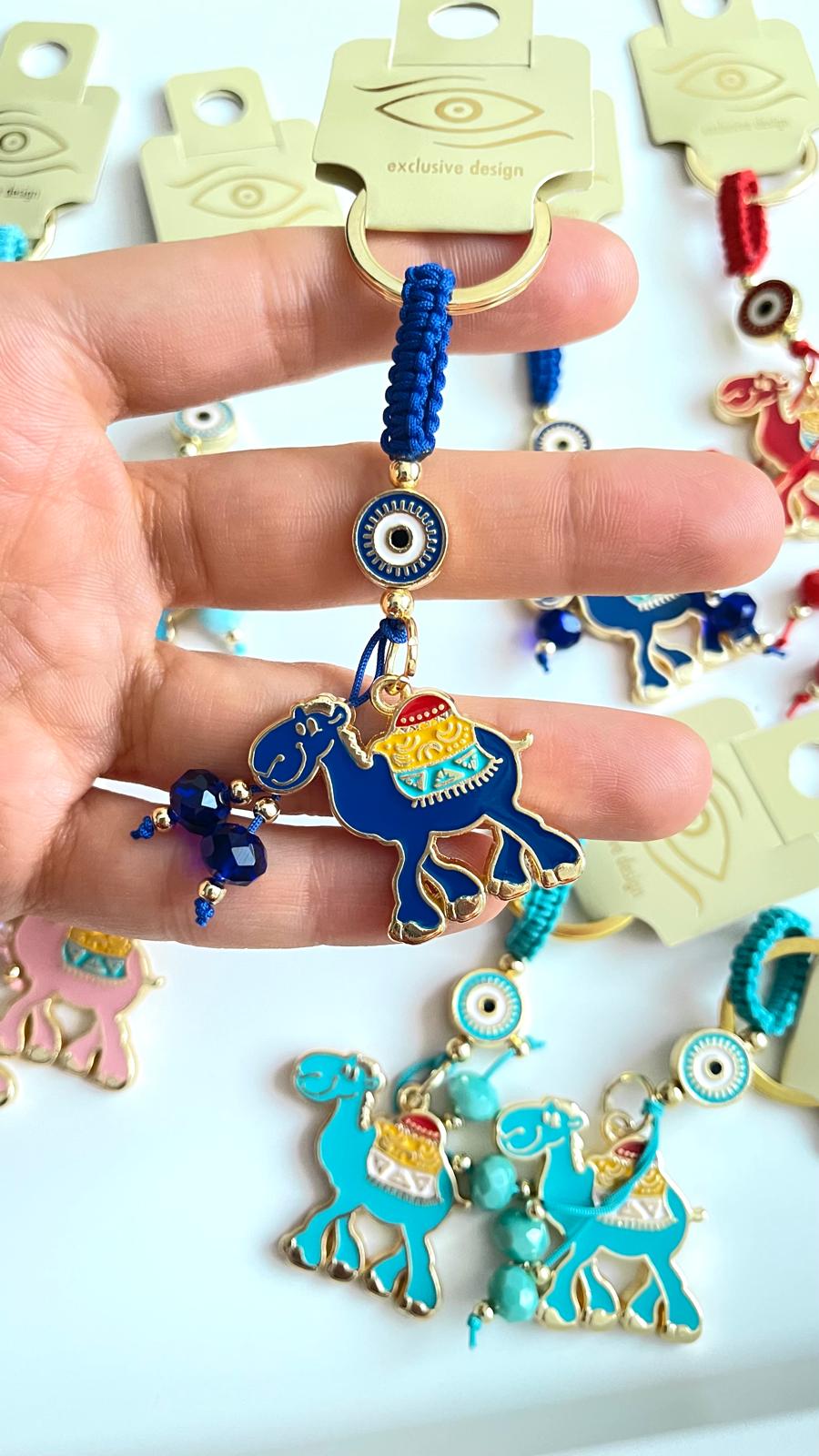 Dark Blue Camel Design Gold Evil Eye Keychain