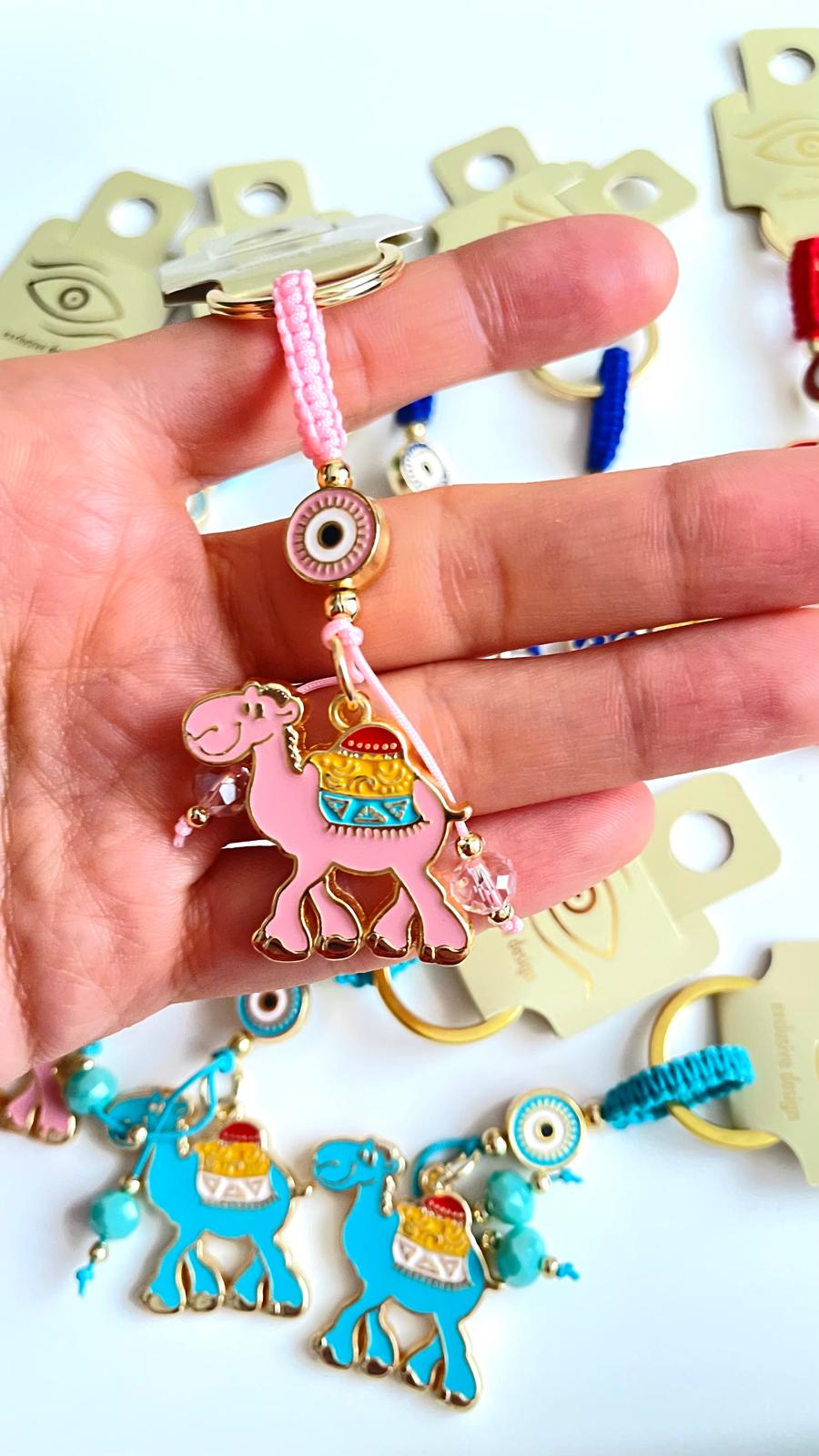 Pink Camel Design Gold Evil Eye Keychain