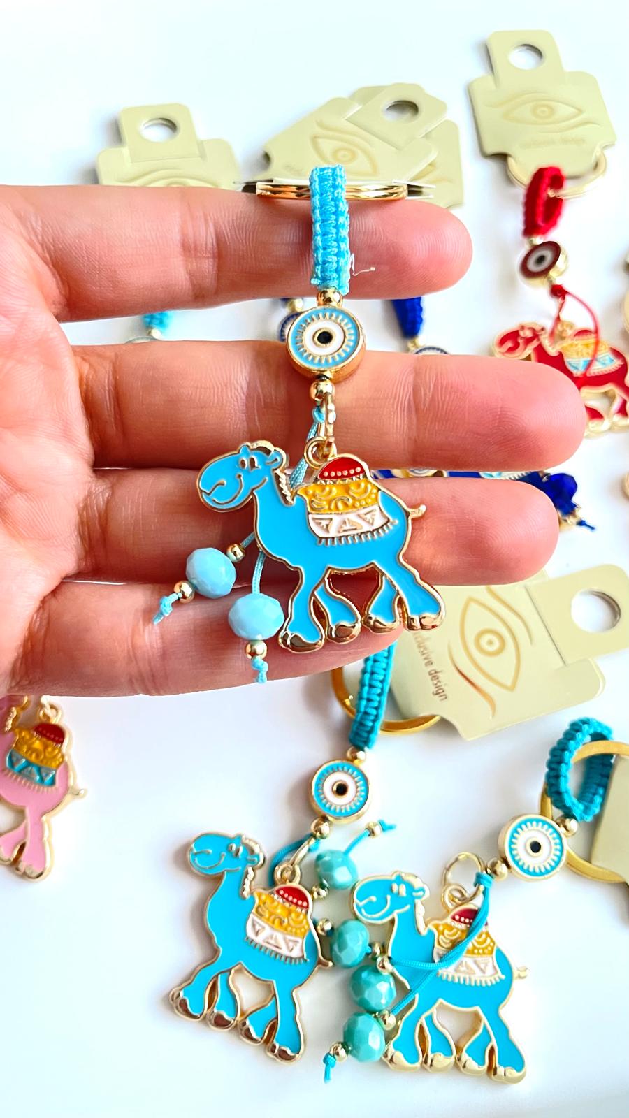 Blue Camel Design Gold Evil Eye Keychain