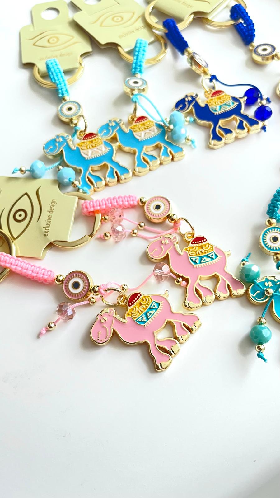 Pink Camel Design Gold Evil Eye Keychain