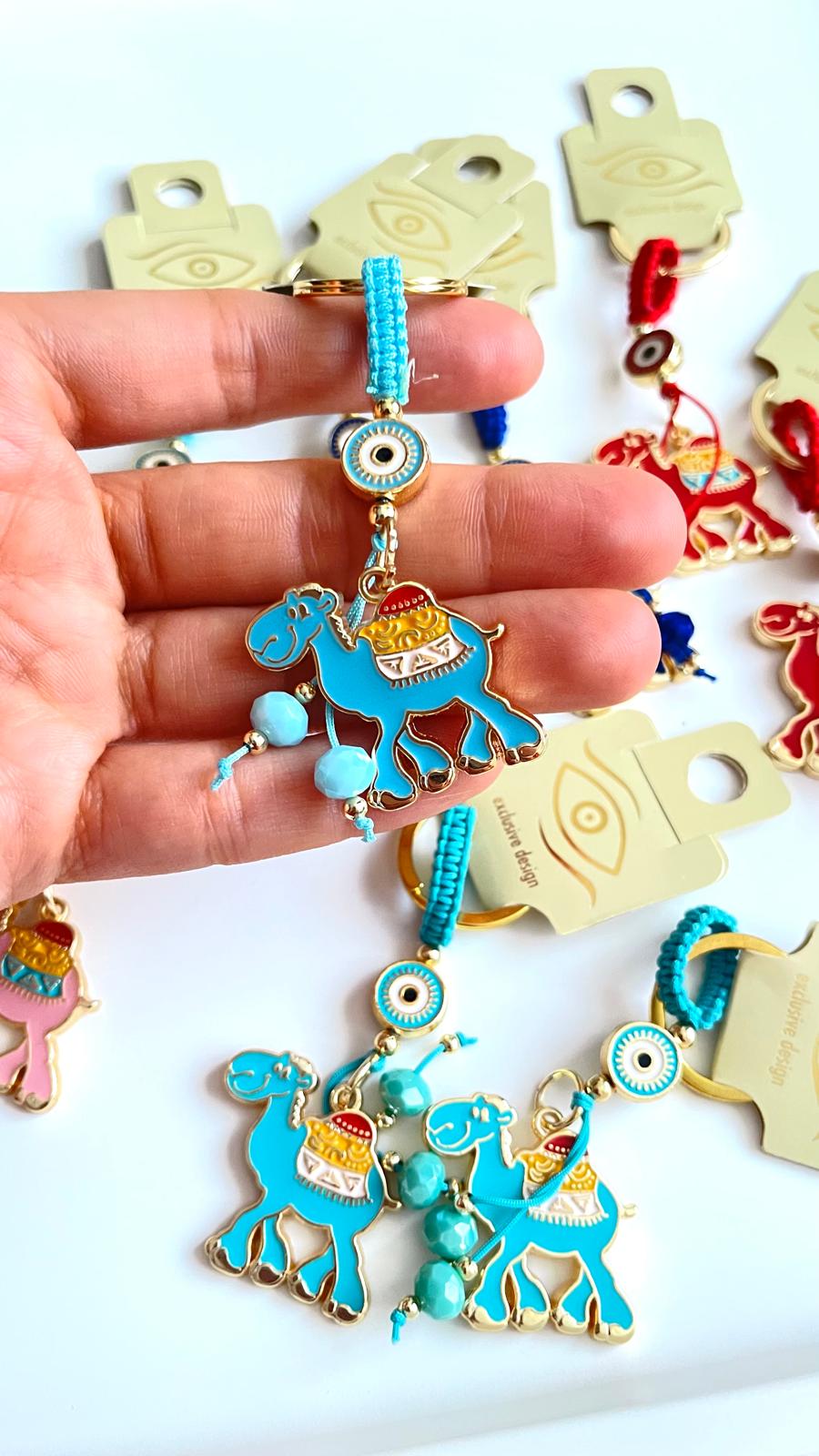 Blue Camel Design Gold Evil Eye Keychain