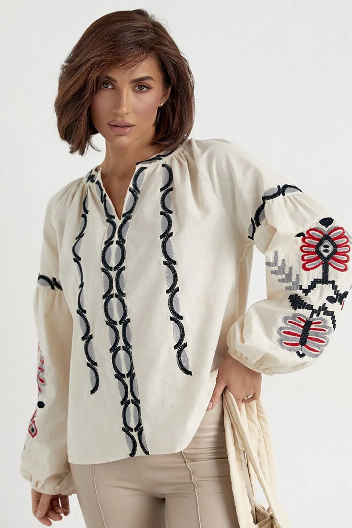 Mint Embroidered Cotton Boho Vyshyvanka Blouse