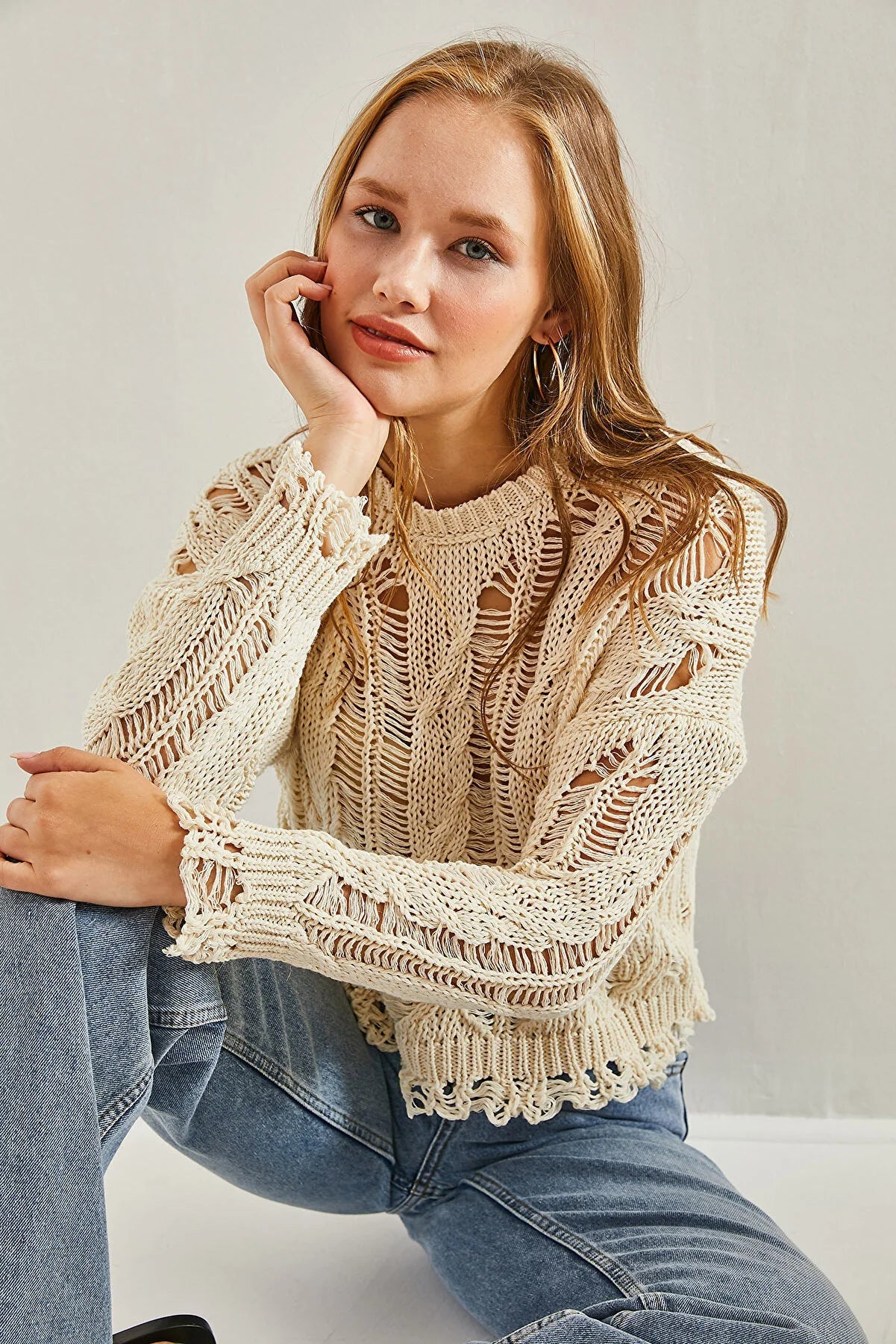 Natural Allure Open-Knit Cotton Sweater