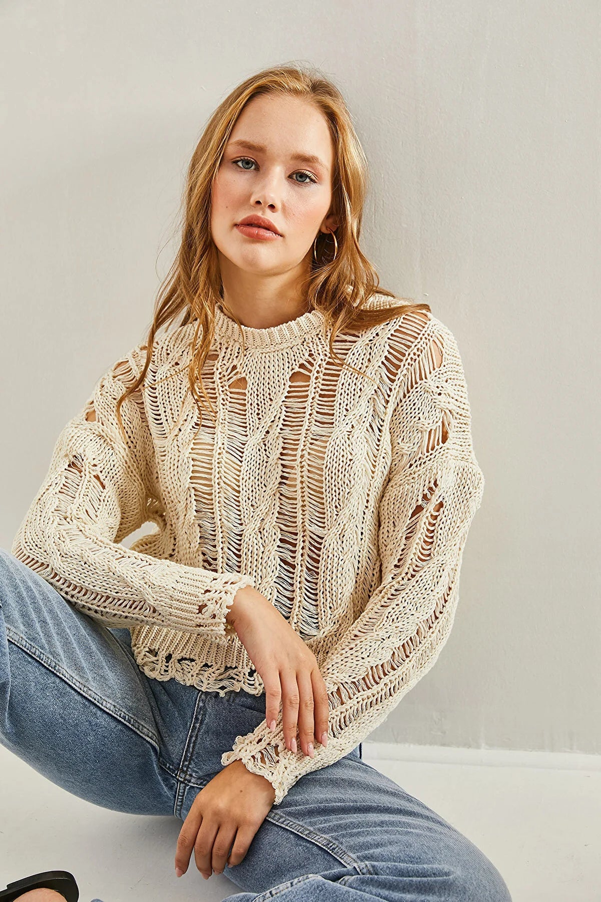 Natural Allure Open-Knit Cotton Sweater